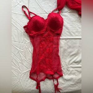 Elegant Sexy Red Lace Chemise with matching fishnets included. 🍒